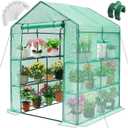 Greengro Greenhouse, 57 x 57 x 76'' Greenhouses for Outdoors, Durable Green House Kit with Window, Thicken PE Cover, 3 Tiers 8 Shelves, Heavy Duty Walk in Green Houses for Indoor Backyard Outside, Medium
