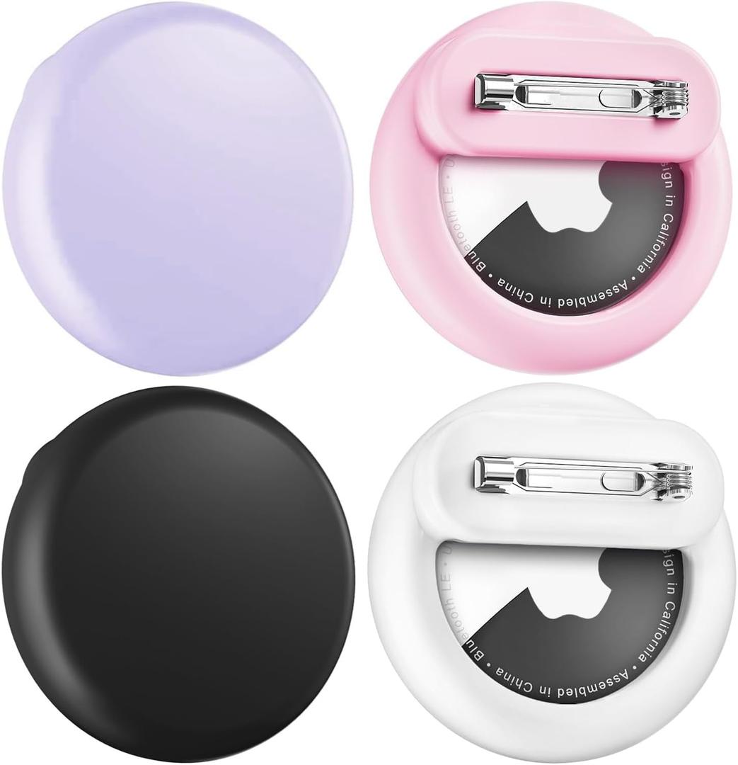 4 Pack Kids Hidden Case for AirTags 2nd 2026 and AirTags 1st 2021, Anti-Lost for Kids with Safety Pin, Baby, Elderly, Luggage, Shoe, Clothes - Black White Pink Purple