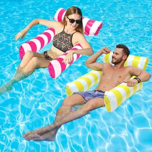 2 Pack Inflatable Pool Floats 4-in-1 Pool Hammock with Bottom Mesh 3 Tubes Inflatable Hammock for Adults,Portable Floating Chair Bed for Travel, Swimming Pool Hot Tub (Yellow,Pink)