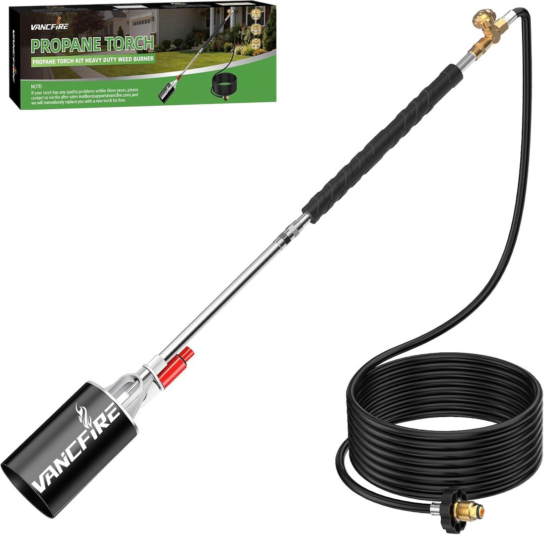 Propane Torch Weed Burner Kit, Heavy Duty Blow Torch with Self Igniter & 10FT Hose, High Output Flamethrower for Weeding, Roofing, Ice Melting, Road Marking,Charcoal(34")