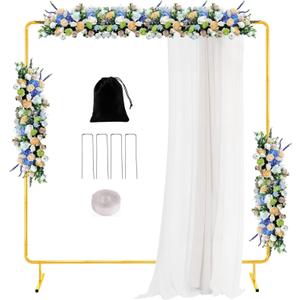 Wedding Arch Backdrop Stand 6.6x6.6 FT Square Arches for Ceremony Gold Metal Arch Stand for Bridal Shower Birthday Party Garden Floral Arbor Anniversary Event Decor