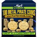 Pirate Coins Metal Gold Coins for Kids - 100 Pieces - St Patrick St Patty Day Leprechaun Fantasy Board Game Toy Doubloons Loot Tokens Monedas De Oro Pirate Props Chest Poker Set Bulk Money Medallion