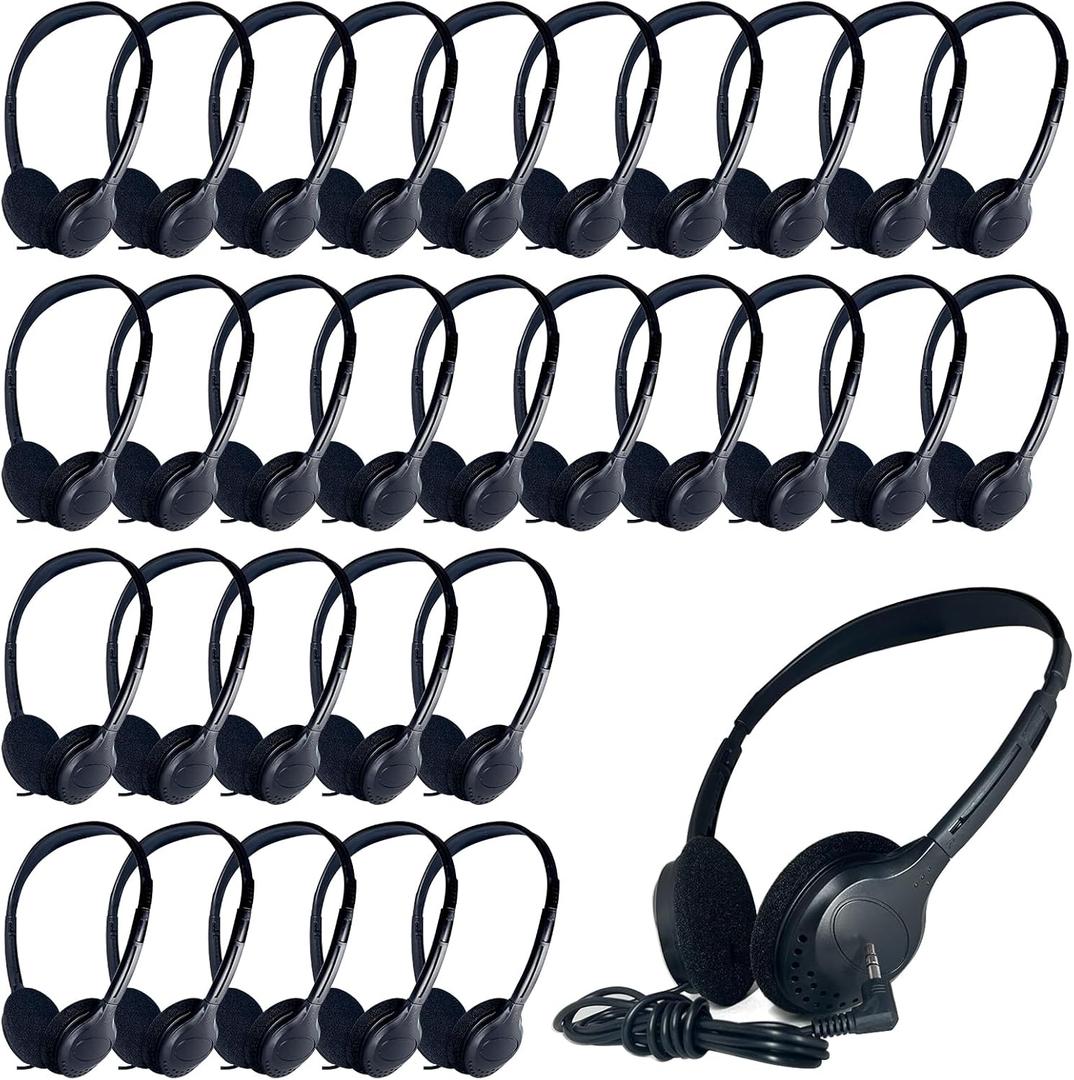 20 Pack Class Set Headphones for Kids Students School Classroom Bulk Earphones Adjustable with 3.5 mm Jack for Library Children Adults(006 Black Headphones)