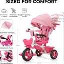 JMMD 7 in 1 Tricycle Stroller with Push Handle, Baby Trike with 360 Swivel Seat, Reclining Backrest, All-Terrain Wheels, Dual Brakes, Canopy & Storage, Gift for Kids 18 Months to 5 Years, Pink