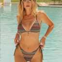 ZAFUL Crochet Bikini Sets for Women Cheeky Boho Bathing Suits Striped Brazilian High Cut Thong Bikini Swimsuit for Vacation, Medium