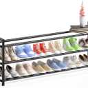 Bumusty 3-Tier Long Expandable Shoe Rack for Closet, 18"-44" Adjustable Shoe Rack for Entryway, 15-18 Pairs Large Shoe Organizer Shelf Storage, Sturdy Metal, Black