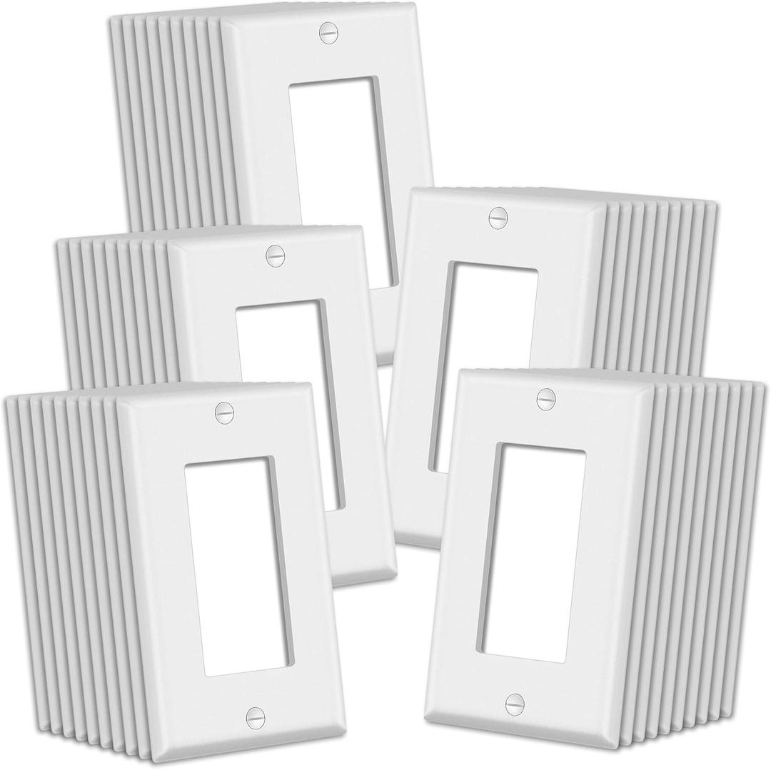 CML Matte White Decorator Wall Plates, 50 Pack Electrical Outlet Receptacle Covers, 1-Gang Switch Plates, Standard Size 2.76 x 4.5, Impact Resistant, UL Listed, Contractor Pack