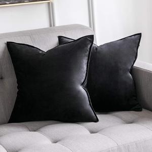 MIULEE Pack of 2 Decorative Velvet Throw Pillow Cover Soft Pillowcase Solid Square Cushion Case for Sofa Bedroom Car 20x20 Inch 50x50 Cm Black (20" x 20" (Pack of 2))
