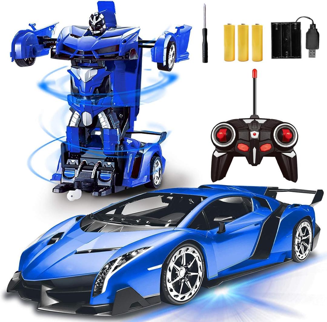 Remote Control Car - Transform Robot Toys for Boys Teens, Rechargeable RC Car with Lights, 2.4Ghz RC Car 1:18 Rechargeable 360 Rotating Race Transform Car Birthday Christmas Gifts for Kids (Blue)