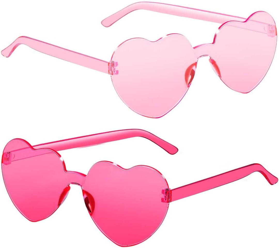 Heart Shaped Sunglasses for Women Colorful Glasses Fun Trendy Transparent Heart Sunglasses Party Favor (2 Pairs-Pink&Rose) (One Size)