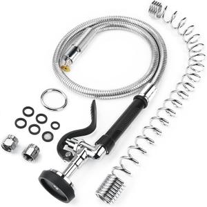 Commercial Sink Sprayer with 44 Flexible Stainless Steel Hose & Pre Rinse Spring, Spray Valve with Commercial Faucet Flexible Hose and Pre-Rinse Overhead Spring for Commercial Sink Faucet (Black)