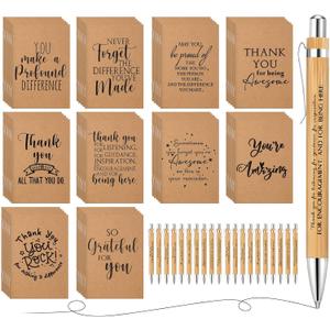 Tinlade 100 Pcs Fathers Day Appreciation Gifts Bulk Thank You Mini Inspirational Notebooks and Bamboo Ballpoint Pens for Student Teacher CNA Nurse Graduates Volunteer Coworker School Office Supplies