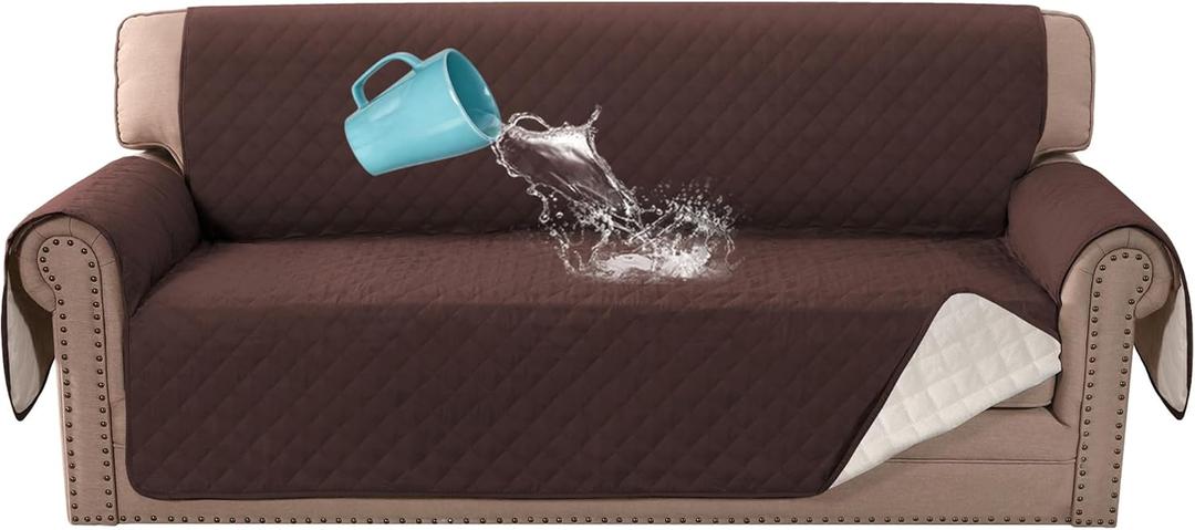 H.VERSAILTEX Couch Cover, Sofa Covers for 3 Cushion Couch, Dog Couch Cover Protector, Furniture Covers for Pets, 100% Waterproof Cover with Non-Skid Backing & Elastic Straps(Sofa, Chocolate)