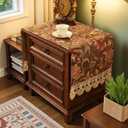 Nightstand Cover Lace Brown, Jacquard Floral Topper, 15.7x43.3 Inch | Lace Nightstand Cover Rectangle, Brown Jacquard Floral Protector, Non-Slip Silicone Back, Machine Washable, End Table Cloth