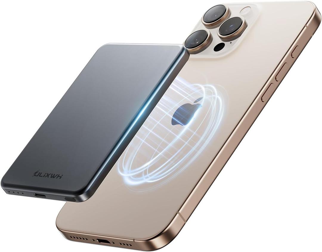 SlimMag Power Bank 5000mAh, Wireless Portable Charger Fast Charging with USB-C Cable, [Perfect for Travel] Magnetic Battery Pack for iPhone 16 Pro Max/16 Pro/16/15/14/13/12