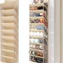 20-25 Pairs Over the Door Shoe Organizer, Clear Pockets Shoe Rack for Closet Door, 10-Tier Hanging Shoe Rack for Boots, Behind the Door Shoe Holder Fit All the Family's Sneakers, Boots, Heels, Beige