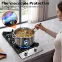12 Inch Gas Cooktop, 2 Burner Propane Cooktop, Black Tempered Glass | ETL Certified, Thermocouple Protection, NG/LPG Convertible, Built-in Design for RV & Small Spaces
