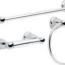 Franklin Brass Kinla 3-Piece Bathroom Set Polished Chrome 24" Towel Bar Racks, Toilet Paper Holder, Ring Hardware KIN3PC-PC