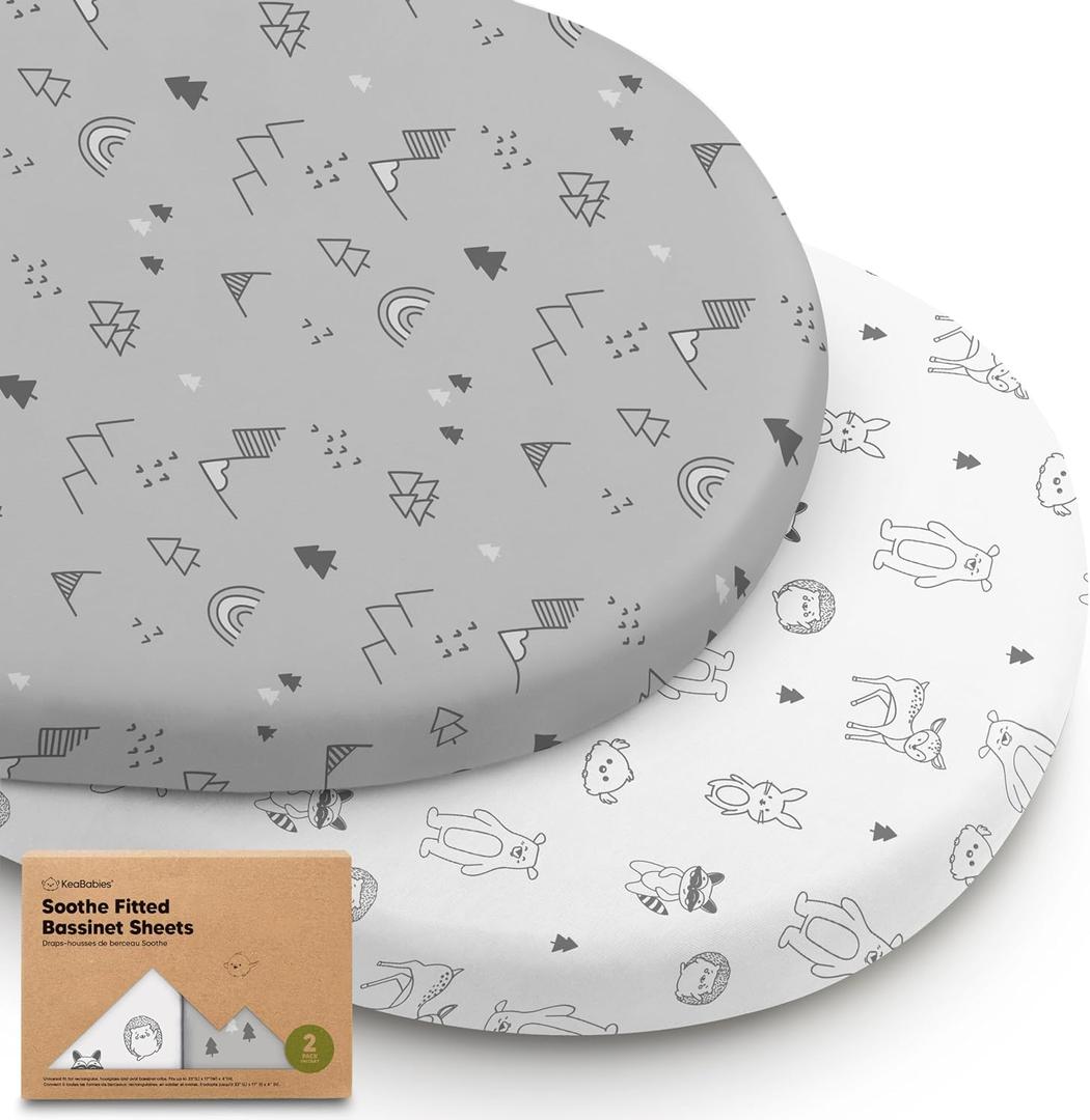2Pack Organic Bassinet Sheets for Girls, Boys 100% Cotton Bassinet Mattress Sheets Compatible with Halo Bassinet Swivel Sleeper, Graco, Baby Delight, Chicco, Fitted Bassinet Sheets (Woodland)