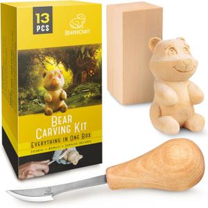 BeaverCraft Wood Carving Kit for Beginners DIY 05 - Whittling Kit with Wood Carving Knife & Basswood Blocks - Hobby Craft for Adults and Teens - Whittling Tools Set for Carvers