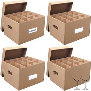 Unarty 4 Pack Wine Glass Moving Boxes with Handle, Kitchen Moving Boxes with Dividers and Lid for Dish Glassware 15 x 12 x 10 Inches