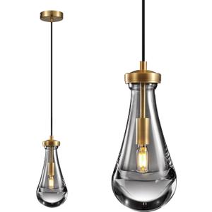 Raindrop Pendant Light, Brass Glass Pendant Lighting, Teardrops Modern Hanging Light for Entryway Foyer Stairway Kitchen Island Bedroom Dining Living Room Hallway (Gold)