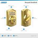 Schlage Camelot Electronic Keypad Deadbolt Lock, Keyless Front Door Entry, Mechanical Key Backup Included, Bright Brass, BE365 CAM 505