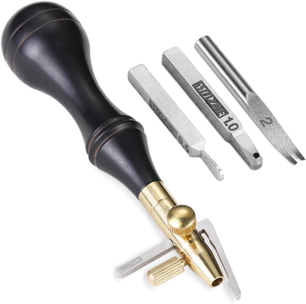 SiiRo 3 in 1 Leather Groover Tool, Edge Beveler Leather Tool with Adjustable Stitching Groover, Leather Carving Cutting Edge Tools, Leather Working Tools for DIY Leathercraft