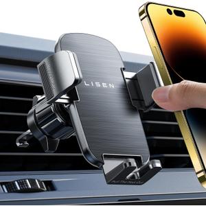 LISEN 2025 Car Phone Mount, Phone Holders for Your Car [Thick Cases Friendly] Car Phone Holder Air Vent Wider Clamp & Metal Hook Cell Phone Car Mount for iPhone Pro Max Samsung Smartphones