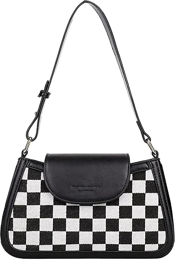 Star Houndstooth Checkered Pattern Shoulder Bags for Women Crescent Crossbody Hobo Handbag Y2K Underarm Purse