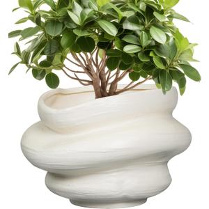 Ceramic Plant Pots Bonsai 10.6 Inch - Flower Pots for Indoor Plants, Large Plant Pots with Drainage Hole, Decorative Planter Outdoor Flower Pot for Office, Gift for Men Women, White, 10.6 x 7.5 Inch