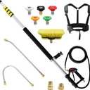 janz Aluminum 24 FT Telescoping Pressure Washer Wand with Pressure Washer Extension Wand,Gutter Cleaner Attachment, 5 Spray Nozzle Tips, 2 Hose Inlet Adapters and Support Harness