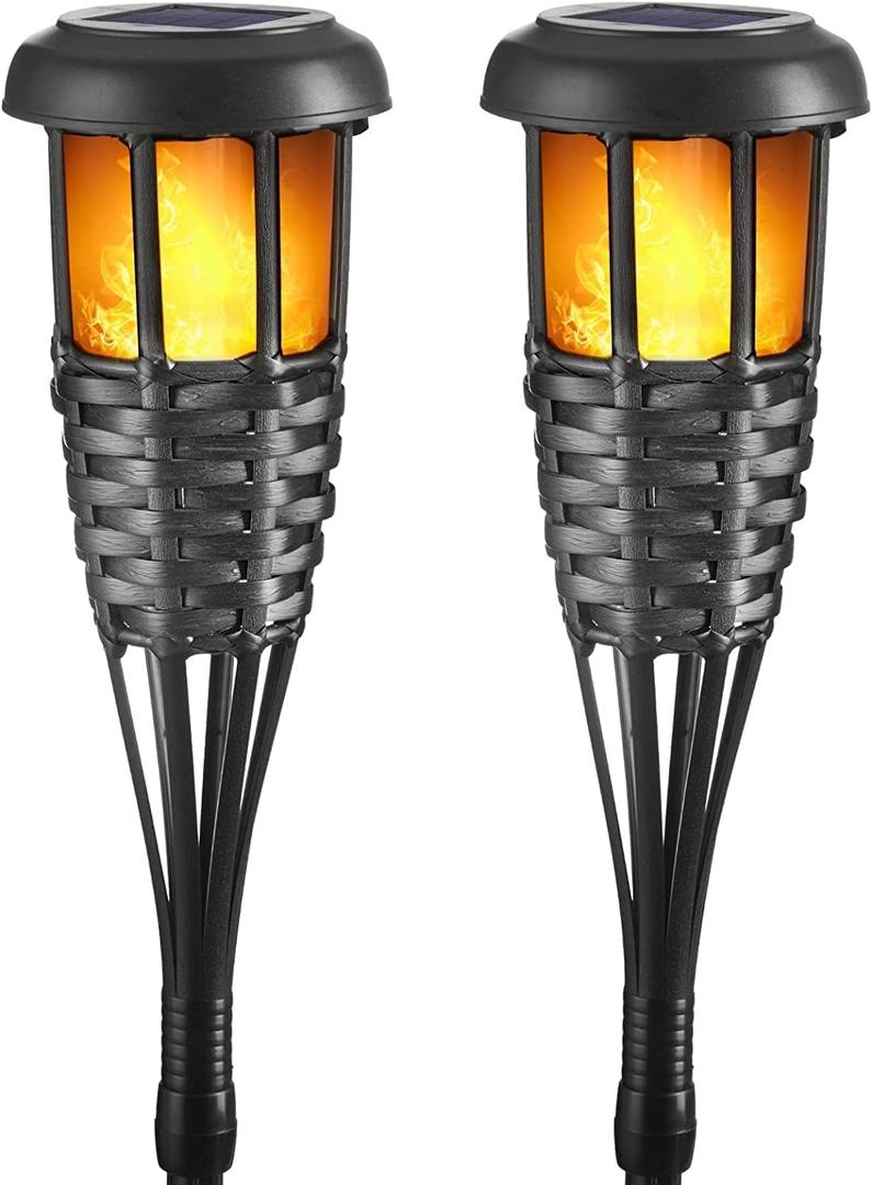 Flickering Flames Torch Solar Lights Handmade Bamboo Outside Flame Lighting Waterproof for Path, Garden, Outdoor Decoration