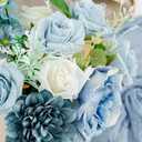 Artificial Blue Flowers Combo Box Set Baby Blue Rose Flowers Bulk Mix Dusty Blue Dahila Peonies Fake Silk Light Blue Flower Bouquets for Wedding Bridal Shower Table Centerpieces Home Party Decor