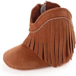 Meckior Baby Girls Cowboy Tassel Boots Side Zipper Moccasins Soft Bottom Non-Slip Toddler Shoe 1