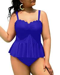 Yonique Women Plus Size 2 Piece Tankini Swimsuits Ruched Bathing Suits Peplum Swimwear Scalloped Swimsuits, 20W