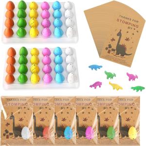 48 Sets Dinosaur Party Favors Funny Mini Dinosaur Toys Dinosaur Birthday Party Supplies 48 Pack Dino Eggs and 48 Hatching Card Bulk Gifts Novelty Birthday Party Decorations for Kids Boys Girls Toddler