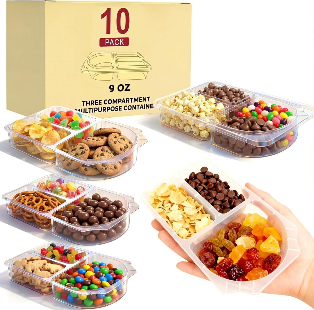 9 OZ New Snack Containers & Reusable Snack Containers with Lids for Kid,Snack Pack Containers ,Small 3 Compartment Condiment Containers,Perfect for Snacks, Condiments, Meals Prep & On-the-Go (10 Sets)