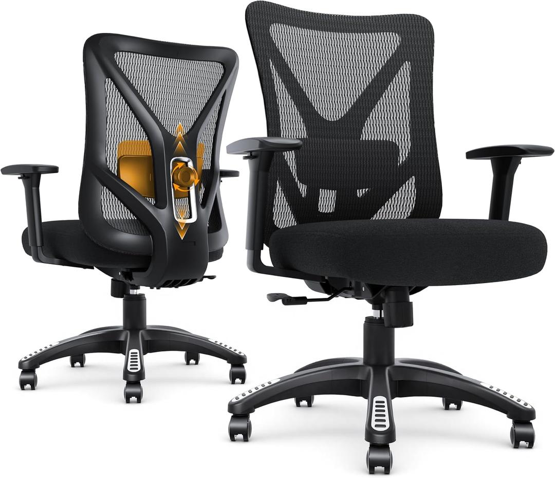 Ergonomic Office Chair, Mesh Computer Desk Chairs with BIFMA X5.1 Certified, Adjustable Lumbar Support, 3D Arm, Tilt Back, Wide Seat, Comfy Swivel Work Task Chair for Company and Home (Onyx Black), Universal Size