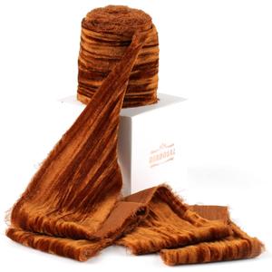 Copper Velvet Ribbon 3 inch Copper Frayed Velvet Ribbon Crinkle Silk Velvet for Wreaths Sash, Vintage Christmas Tree Decoration, Gift Wrapping, Wreaths -3 Yards