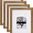 Egofine 8x10 Picture Frames 4 Pack, for Pictures 4x6 or 5x7 with Mat Made of Solid Wood Covered by Plexiglass for Table Top Display and Wall Mounting Photo Frames, Light Brown