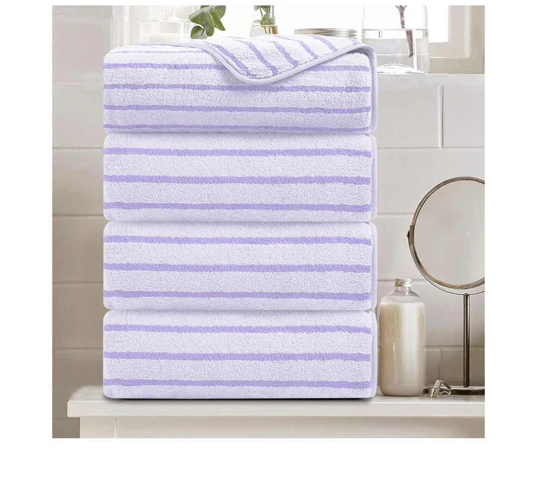Light Purple Cabana Stripe Large Bath Towels 35"x70" Oversized Bath Sheet Soft Breathable Jumbo Bathroom Towels Highly Absorbent Shower Towel Quick Dry Beach Chair Towel Spa Gym Hotel Towel Set 8 pc