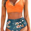 Yonique Women's Two Piece High Waisted Bikini Set Tummy Control Swimsuit Full Coverage Bathing Suit (M)