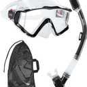 Aegend Snorkeling Gear for Adults Youth Kids, Snorkel Mask with Top Dry Valve - Panoramic View Anti-Leak and Anti-Fog with Mesh Bag for Snorkeling, Scuba Diving, Freediving & Swimming (Clear Black)