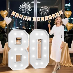 4FT 80 Marquee Numbers, 80 Light up Numbers for Party, 80th Birthday Decorations for Women Men, Big 80 Sign with Light for Anniversary, Birthday Backdrop Decor