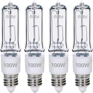 GMY JDE11 120V 100W T4 JDE11 Bulb, Mini Candelabra Base E11 Bulb, 1600lm 2800K Clear Dimmable 100 watt Halogen Light Bulbs for Ceiling fan light bulbs Replace E11 Led Bulb - 4Pack