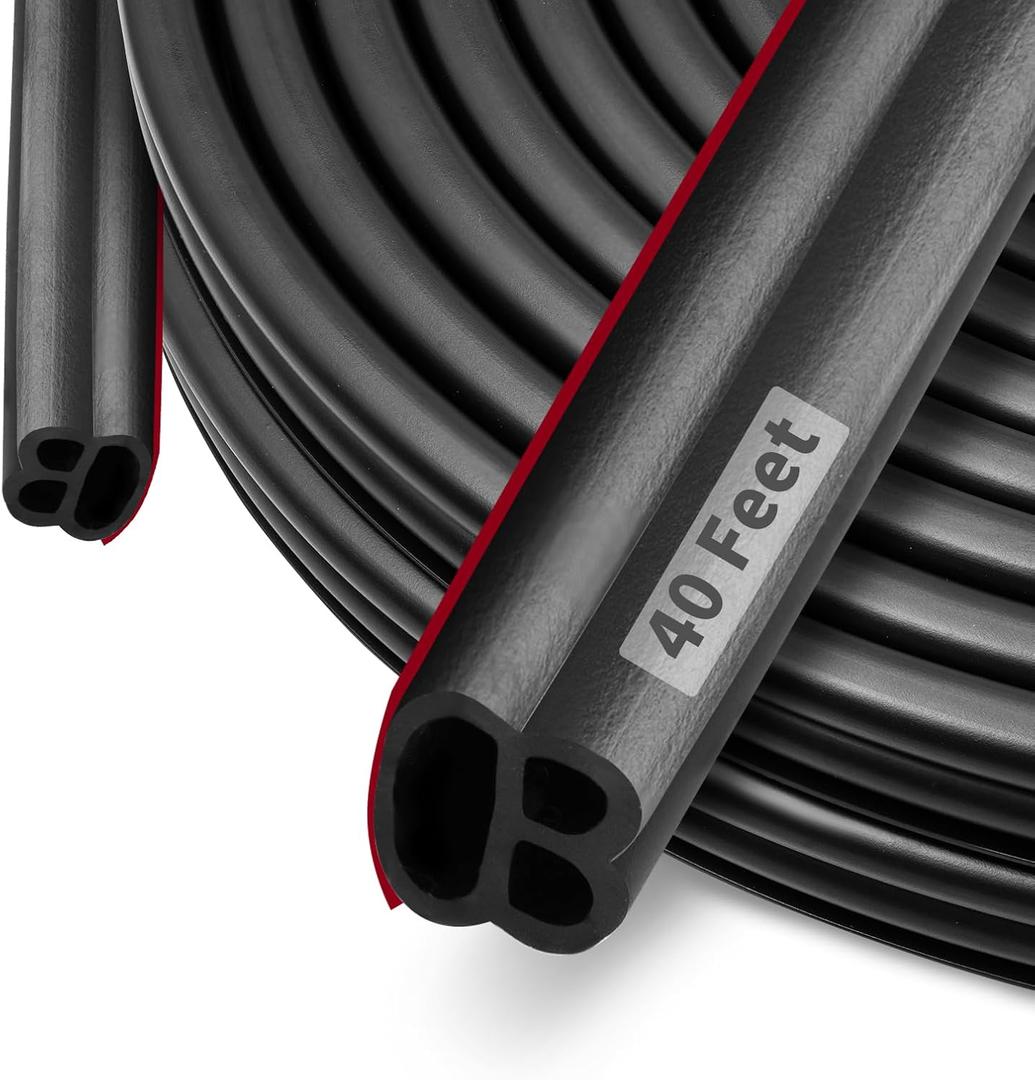 40 Feet Rubber Weather Stripping Door Seal Large Gap and Easy Installation, Self-Adhesive Universal Car Weather Stripping Door Seal Strip for Door Frame(Black)