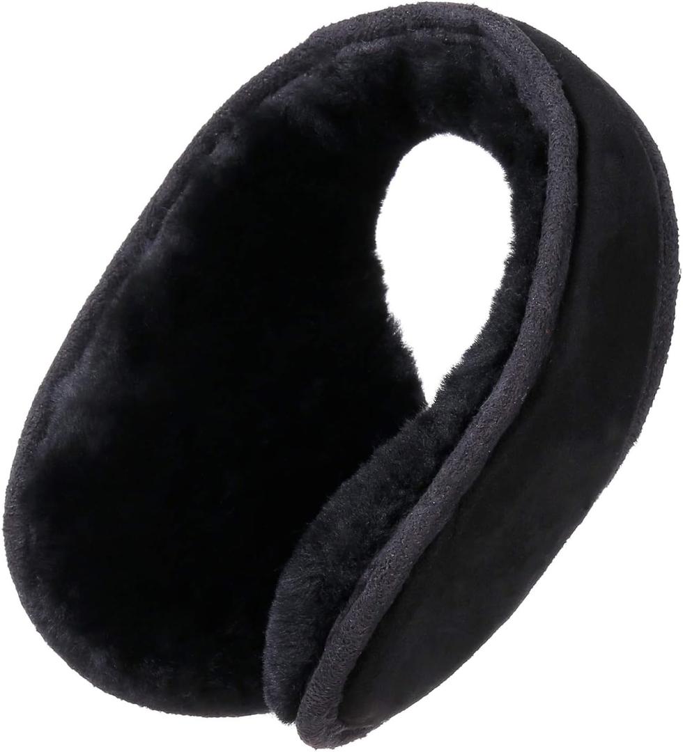 Wool Ear Muffs for Winter Women Men Fluffy Earmuffs Soft Cozy Ear Warmers Outdoor Ear Covers for Cold Weather (One Size, B-black)