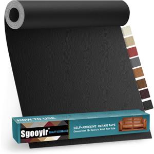 Leather Repair Patch Tape Kit, 16" x 30" Self Adhesive Leather Repair Patch for Furniture, Vinyl Leather Repair Kit for Car Seat, Chairs, Couch, Sofa, Boat Black