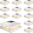 Solar Post Cap Lights Outdoor 12pack, Waterproof Fence Post Solar Lights for 4x4 5x5 6x6 Wood/Vinyl Posts, White Deck Post Lights with 2 Color Modes Decorate Garden Patio Porch Backyard